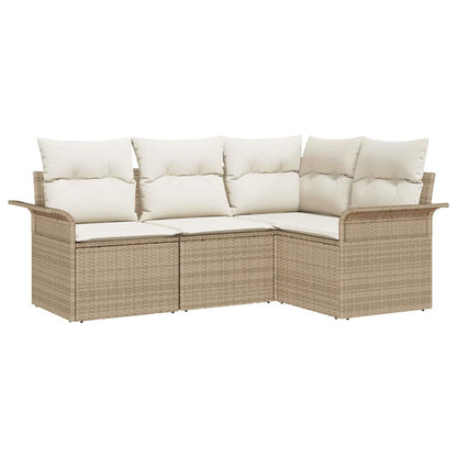 Gartensofa-set mit Speicher 4 pcs Beige Poly-Rattan