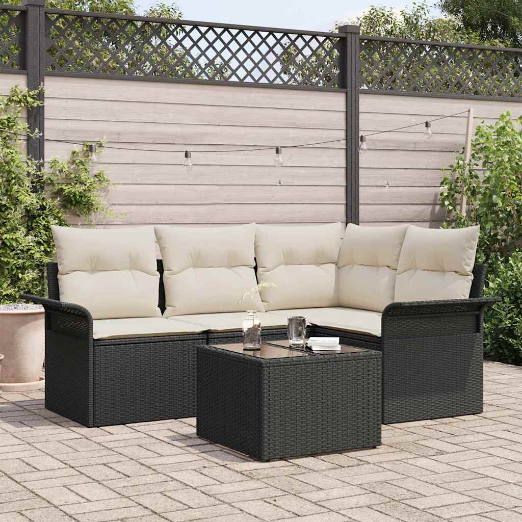 Gartensofa-set mit Speicher 5 pcs Schwarz Poly-Rattan