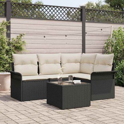 Gartensofa-set mit Speicher 5 pcs Schwarz Poly-Rattan