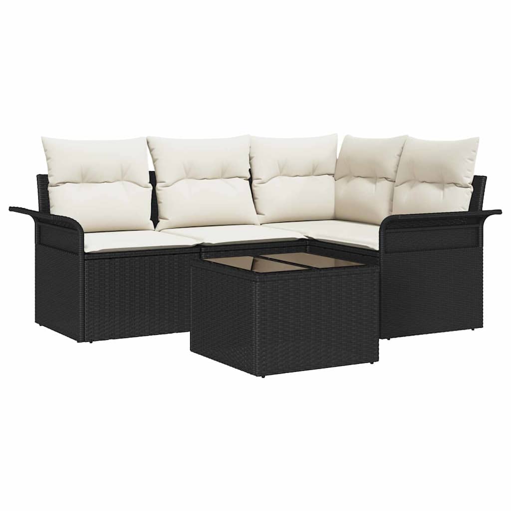 Gartensofa-set mit Speicher 5 pcs Schwarz Poly-Rattan