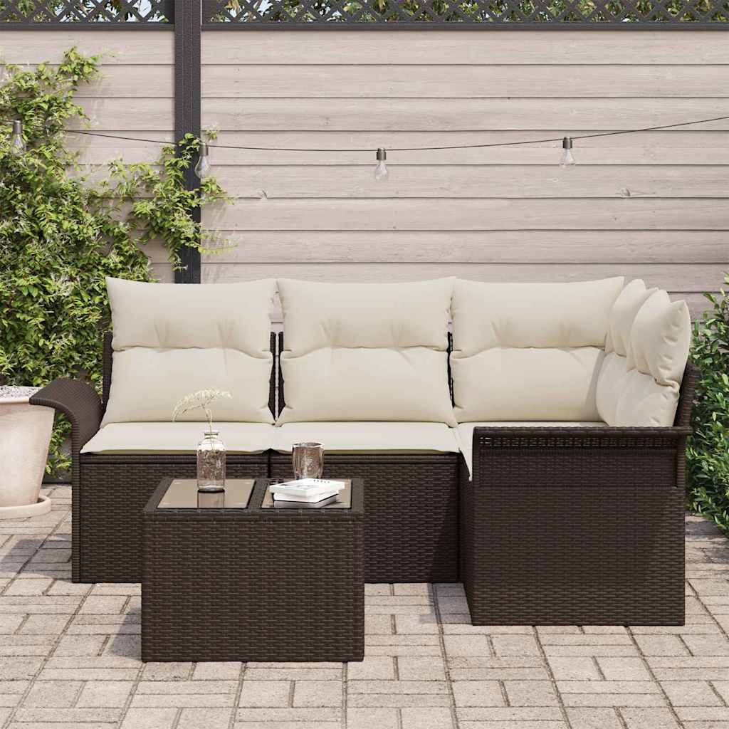 Gartensofa-set mit Speicher 5 pcs Braun Poly-Rattan