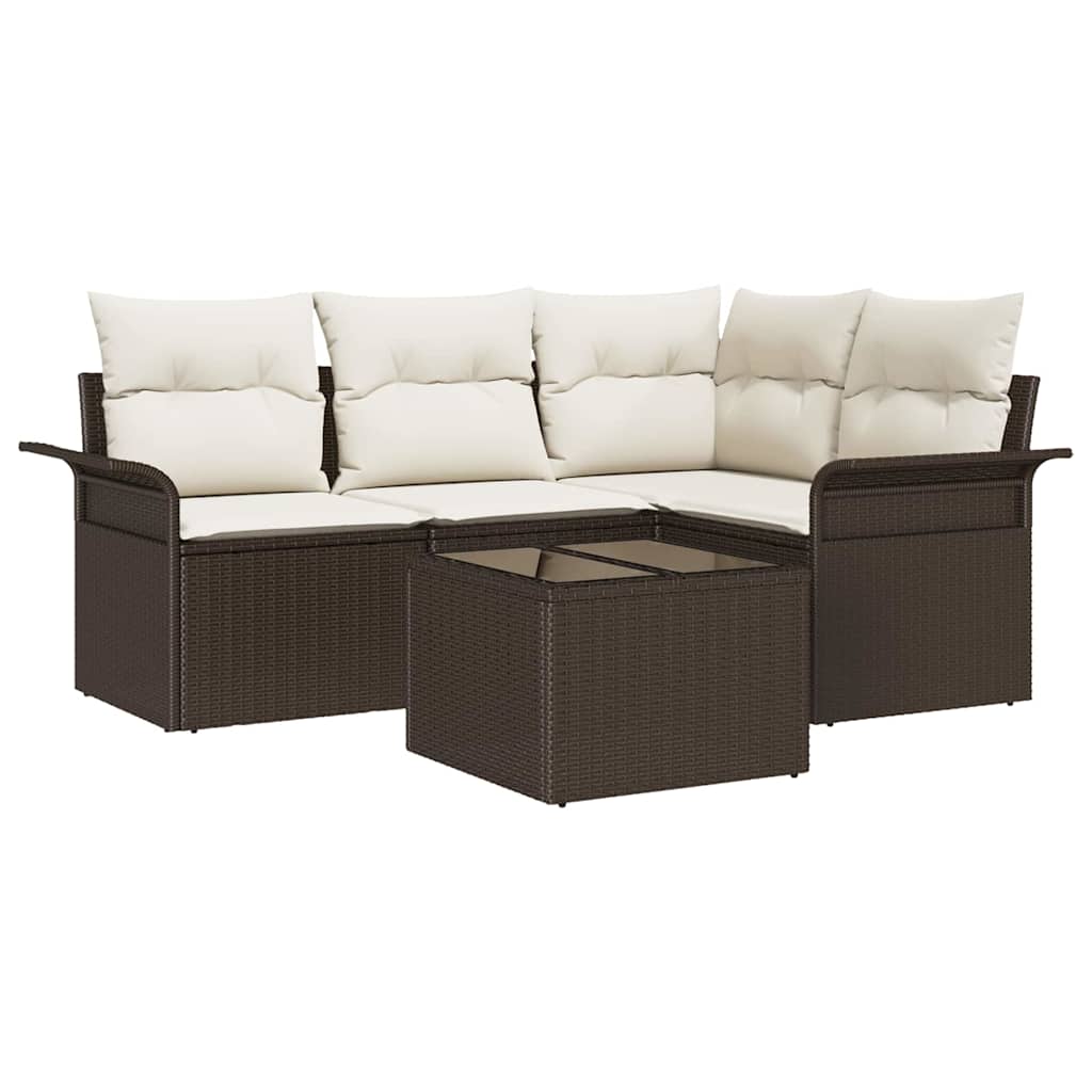 Gartensofa-set mit Speicher 5 pcs Braun Poly-Rattan