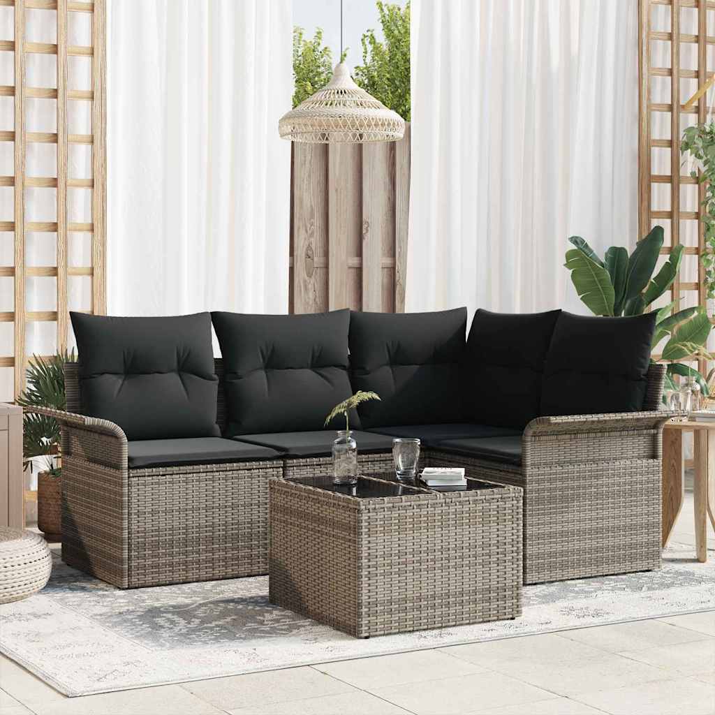 Gartensofa-set mit Speicher 5 pcs Grau Poly-Rattan