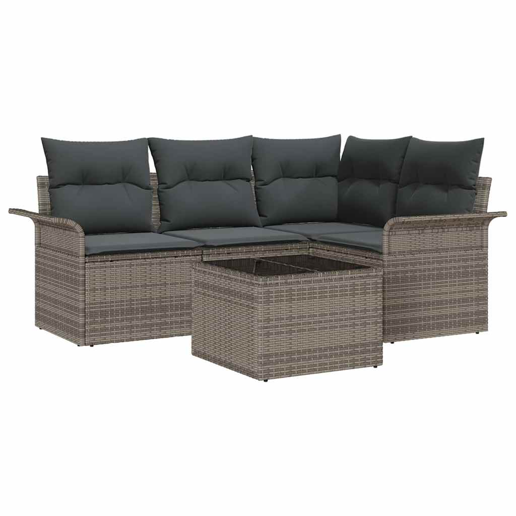 Gartensofa-set mit Speicher 5 pcs Grau Poly-Rattan