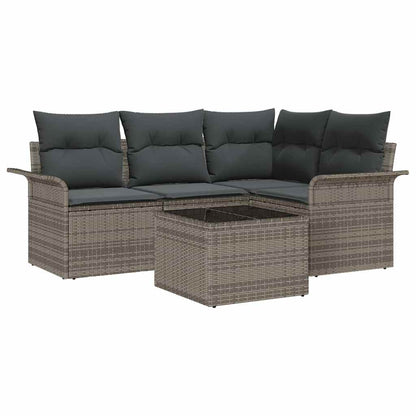 Gartensofa-set mit Speicher 5 pcs Grau Poly-Rattan