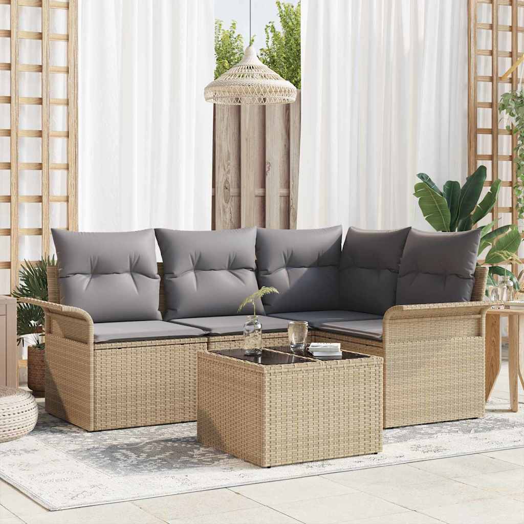 Gartensofa-set mit Speicher 5 pcs Beige Poly-Rattan