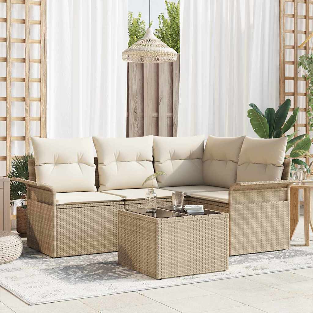 Gartensofa-set mit Speicher 5 pcs Beige Poly-Rattan