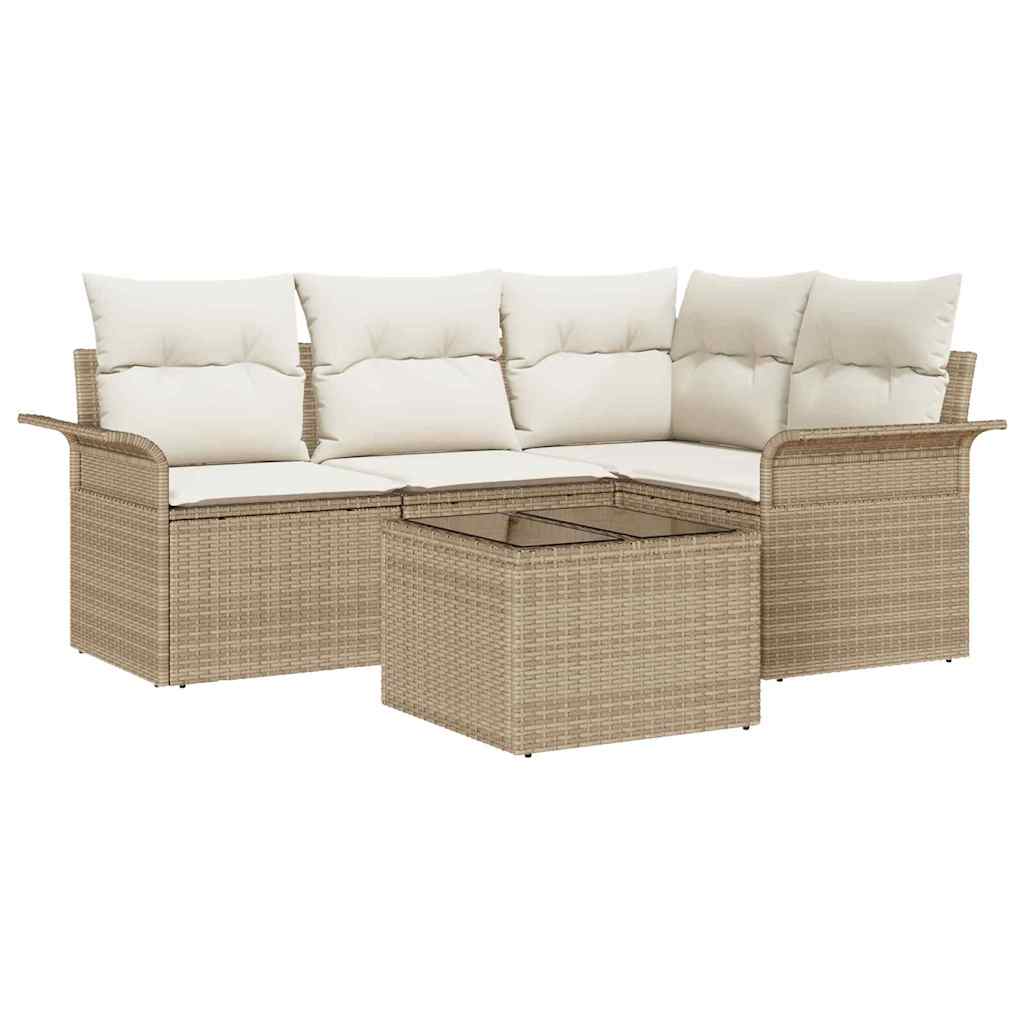 Gartensofa-set mit Speicher 5 pcs Beige Poly-Rattan