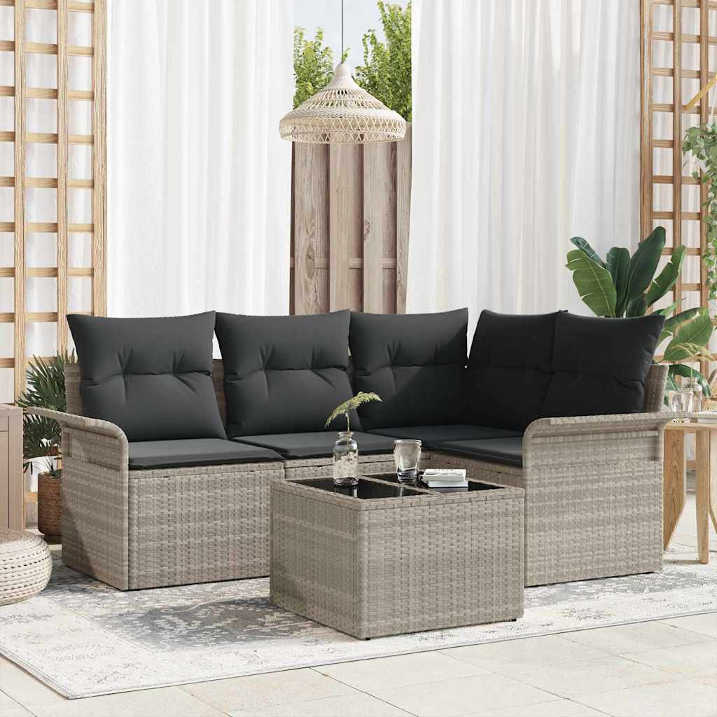 Gartensofa-set mit Speicher 5 pcs Hellgrau Poly-Rattan