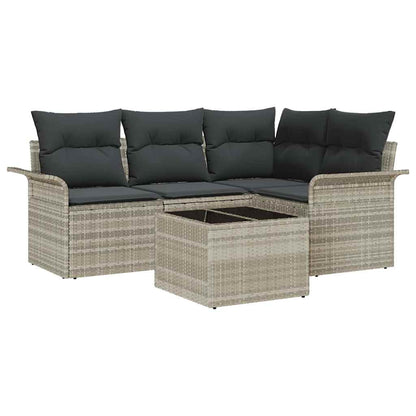 Gartensofa-set mit Speicher 5 pcs Hellgrau Poly-Rattan