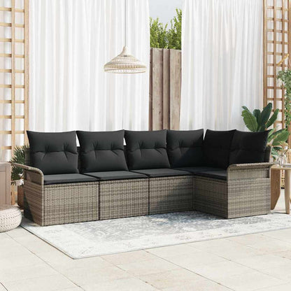 Gartensofa-set mit Speicher 5 pcs Grau Poly-Rattan