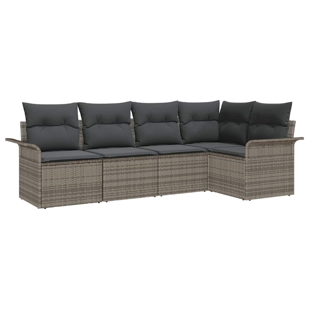 Gartensofa-set mit Speicher 5 pcs Grau Poly-Rattan