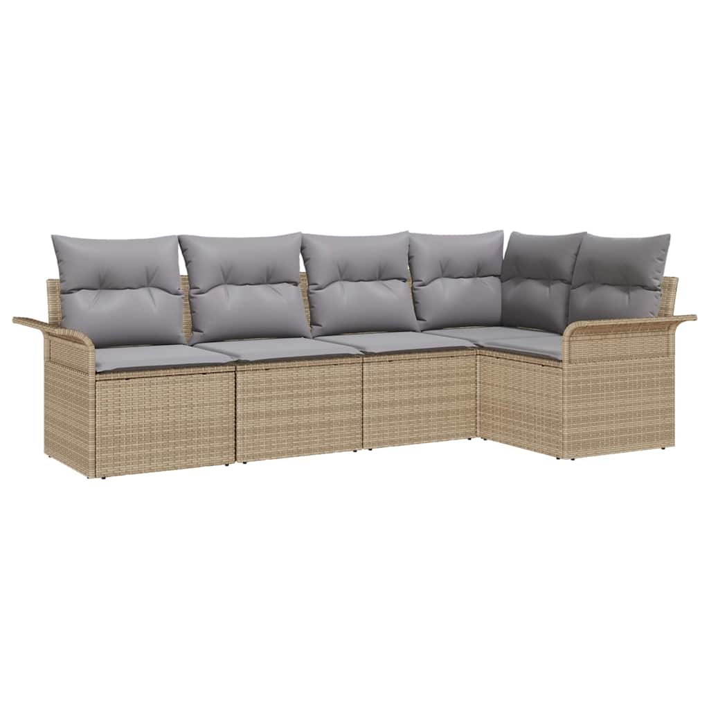 Garten-Sofa-Set mit Kissen mit Speicher 5 pcs Beige Poly Rattan