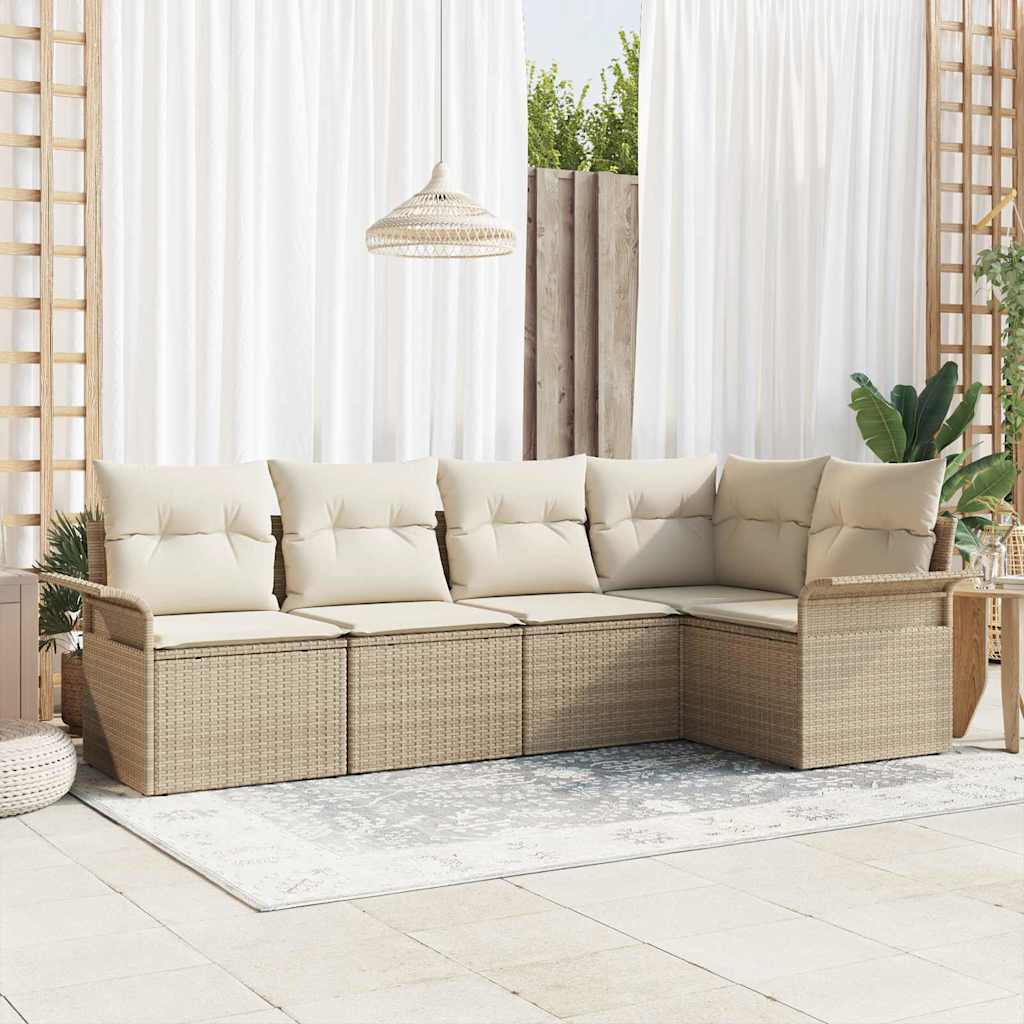 Gartensofa-set mit Speicher 5 pcs Beige Poly-Rattan