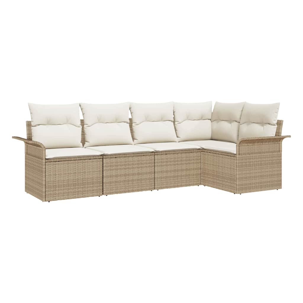 Gartensofa-set mit Speicher 5 pcs Beige Poly-Rattan
