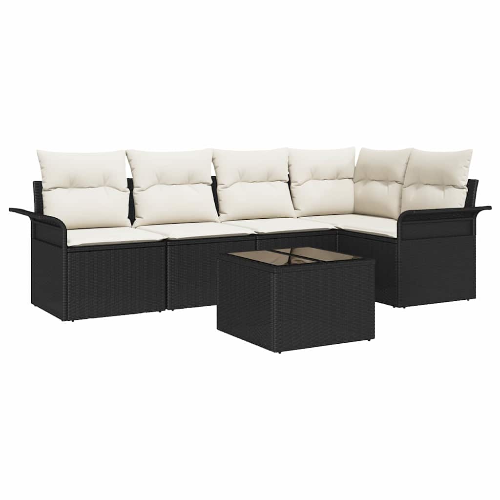 Garten-Sofa-Set mit Kissen 6 pcs Schwarz Poly Rattan