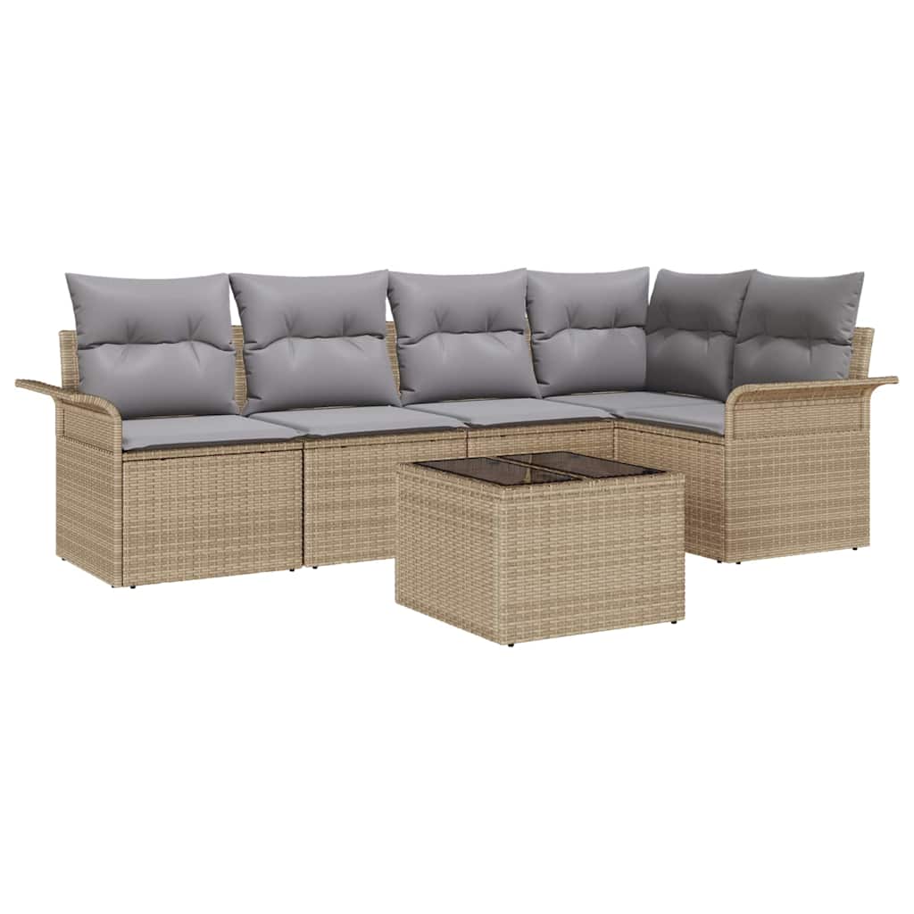 Garten-Sofa-Set mit Kissen mit Speicher 6 pcs Beige Poly Rattan