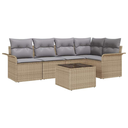 Garten-Sofa-Set mit Kissen mit Speicher 6 pcs Beige Poly Rattan