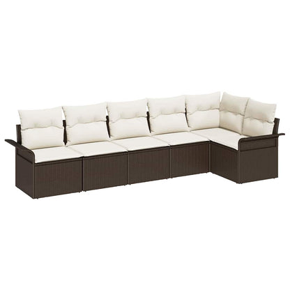 Garten-Sofa-Set mit Kissen mit Speicher 6 pcs Braun Poly Rattan