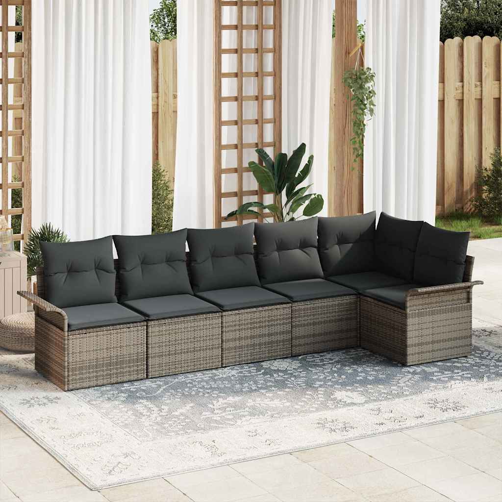 Garten-Sofa-Set mit Kissen mit Speicher 6 pcs Grau Poly Rattan