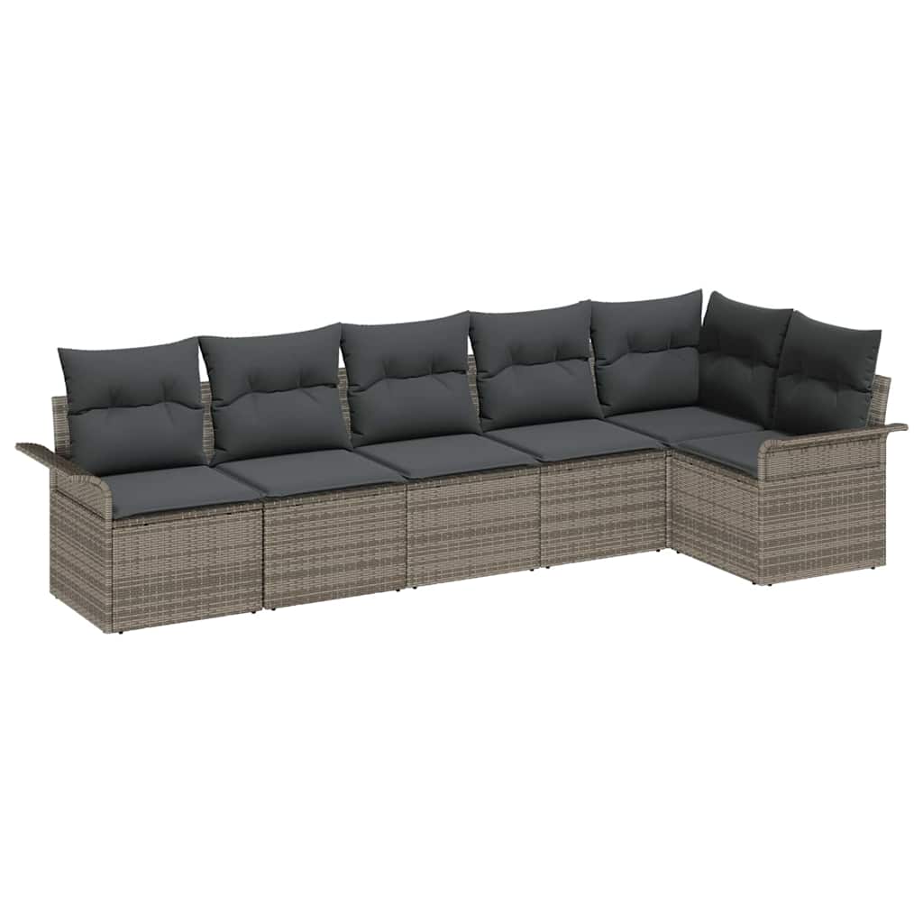 Garten-Sofa-Set mit Kissen mit Speicher 6 pcs Grau Poly Rattan