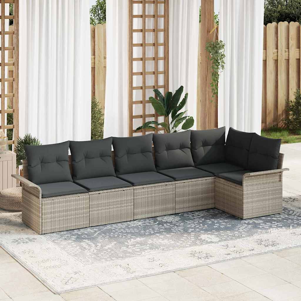 Gartensofa-set mit Speicher 6 pcs Hellgrau Poly-Rattan