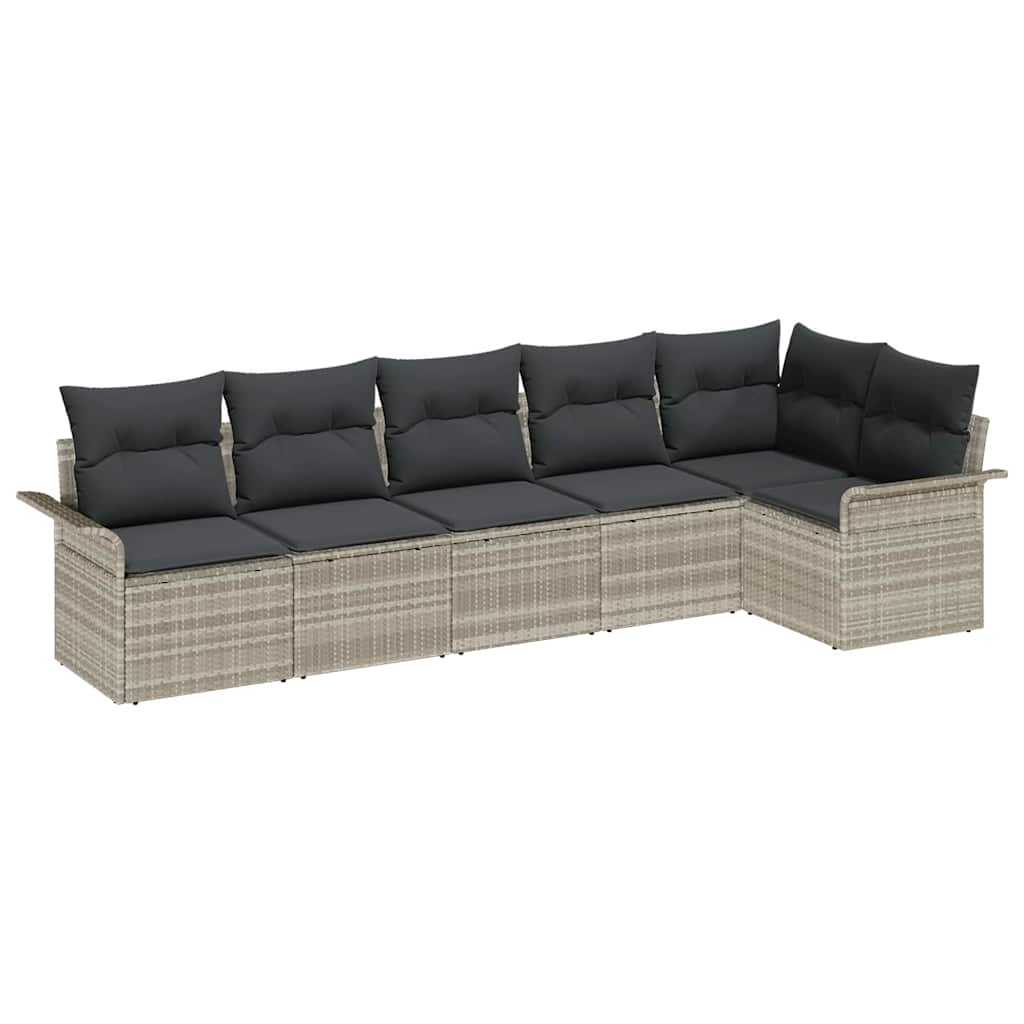 Gartensofa-set mit Speicher 6 pcs Hellgrau Poly-Rattan