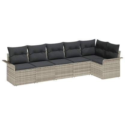 Gartensofa-set mit Speicher 6 pcs Hellgrau Poly-Rattan