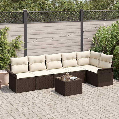 Garten-Sofa-Set mit Kissen mit Speicher 7 pcs Braun Poly Rattan