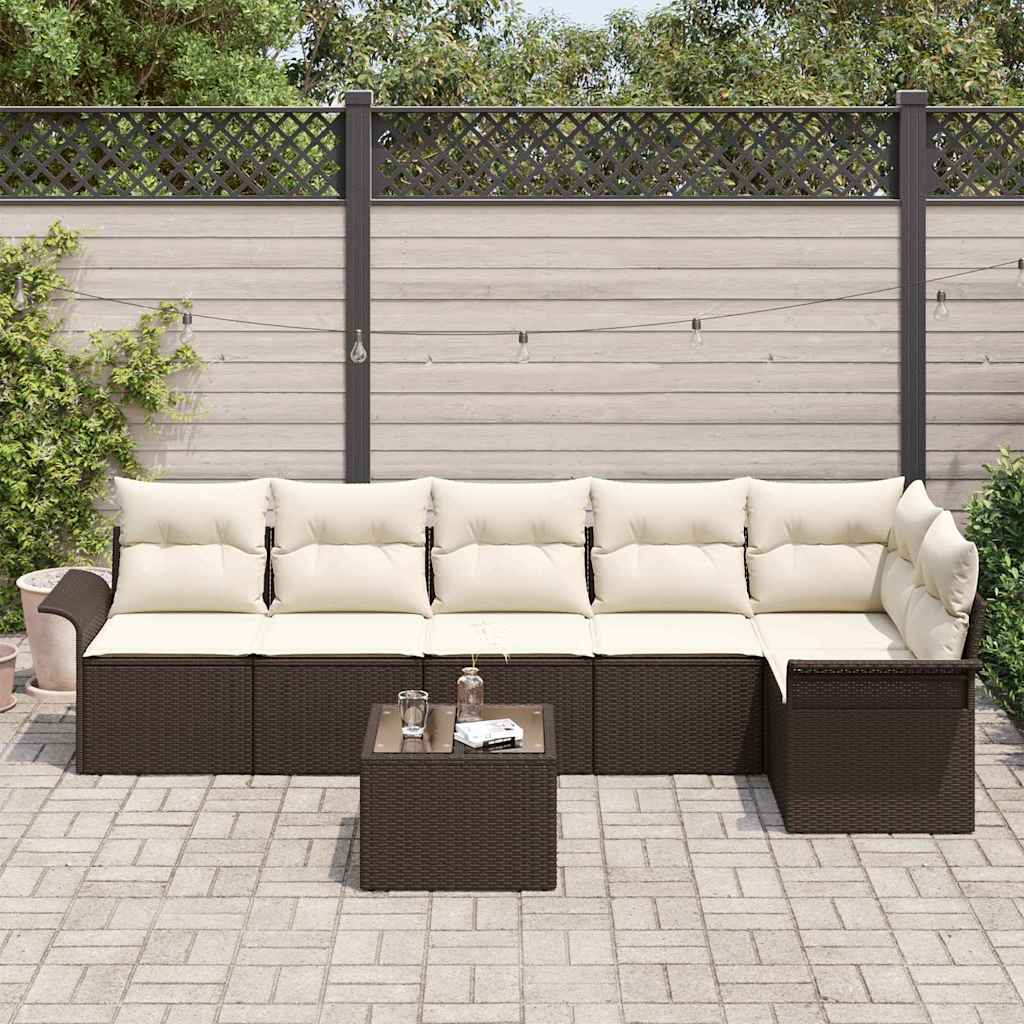 Garten-Sofa-Set mit Kissen mit Speicher 7 pcs Braun Poly Rattan