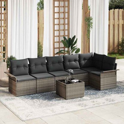 Garten-Sofa-Set mit Kissen mit Speicher 7 pcs Grau Poly Rattan