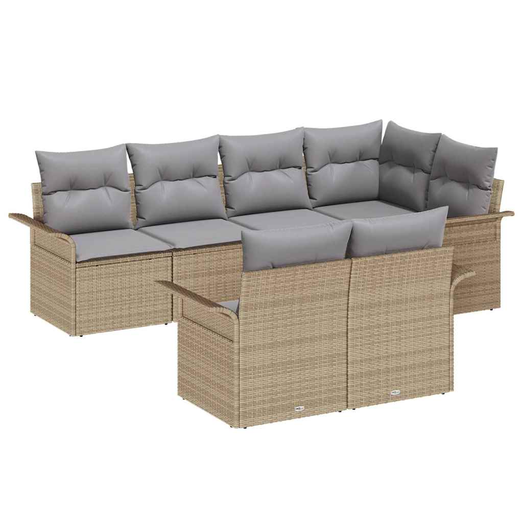 Garten-Sofa-Set mit Kissen mit Speicher 7 pcs Beige Poly Rattan