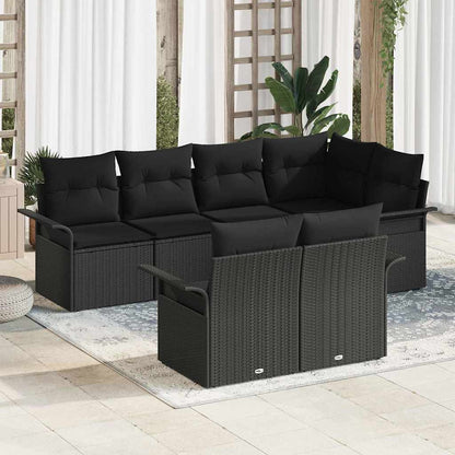 Garten-Sofa-Set mit Kissen 7 pcs Schwarz Poly Rattan