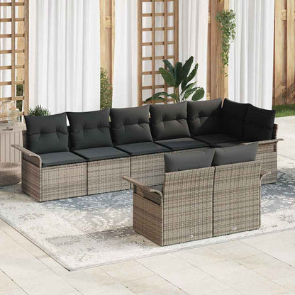 Gartensofa-set mit Speicher 8 pcs Grau Poly-Rattan