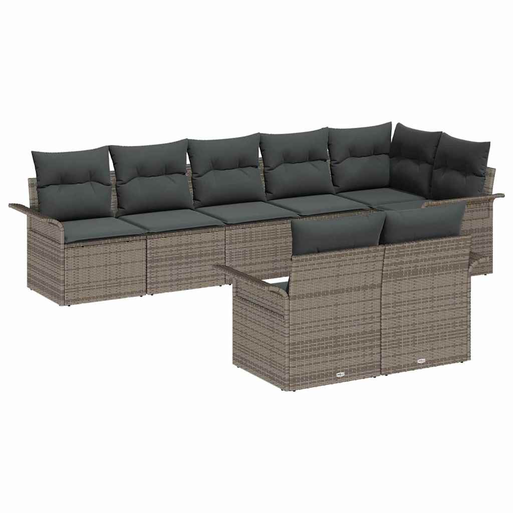 Gartensofa-set mit Speicher 8 pcs Grau Poly-Rattan