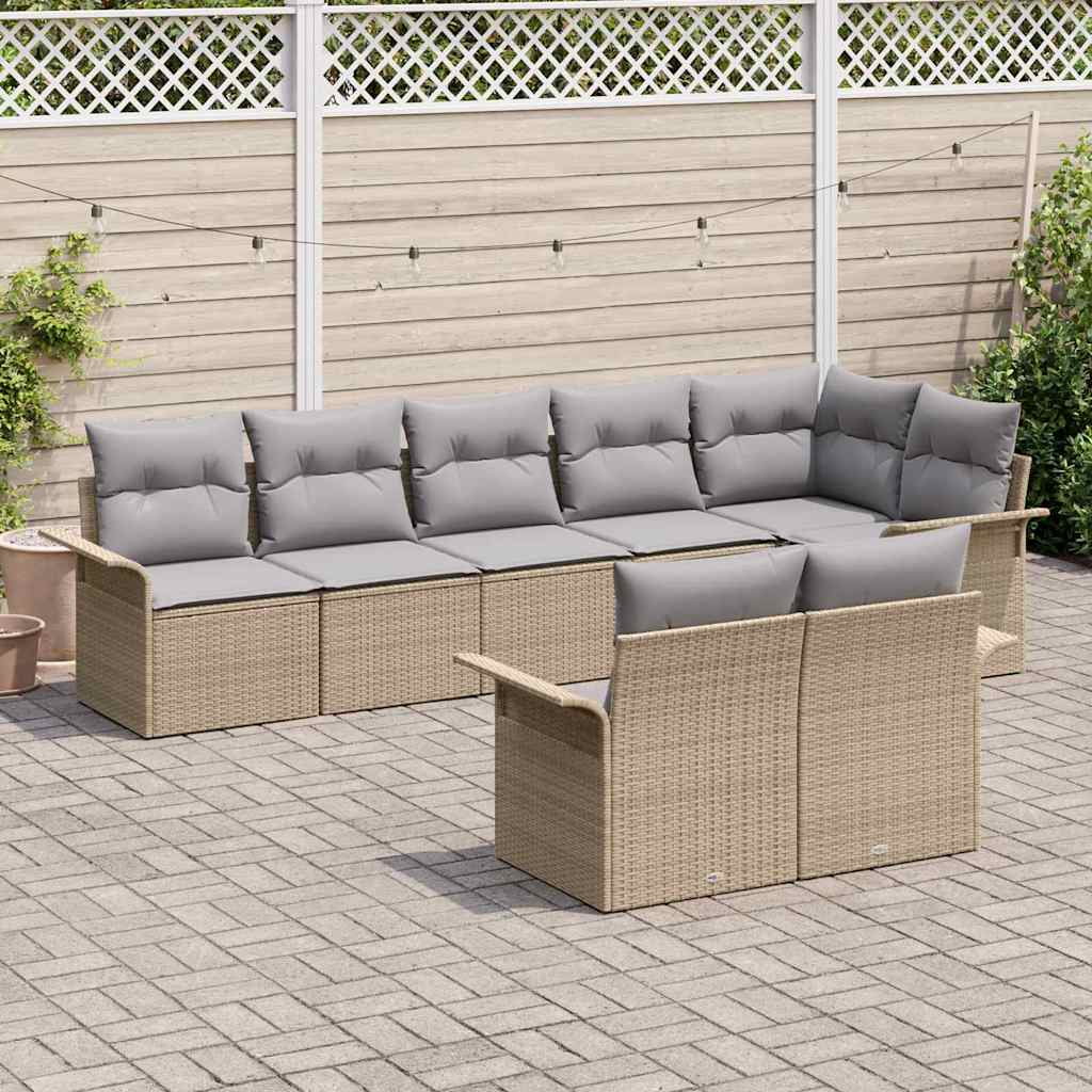 Gartensofa-set mit Speicher 8 pcs Beige Poly-Rattan