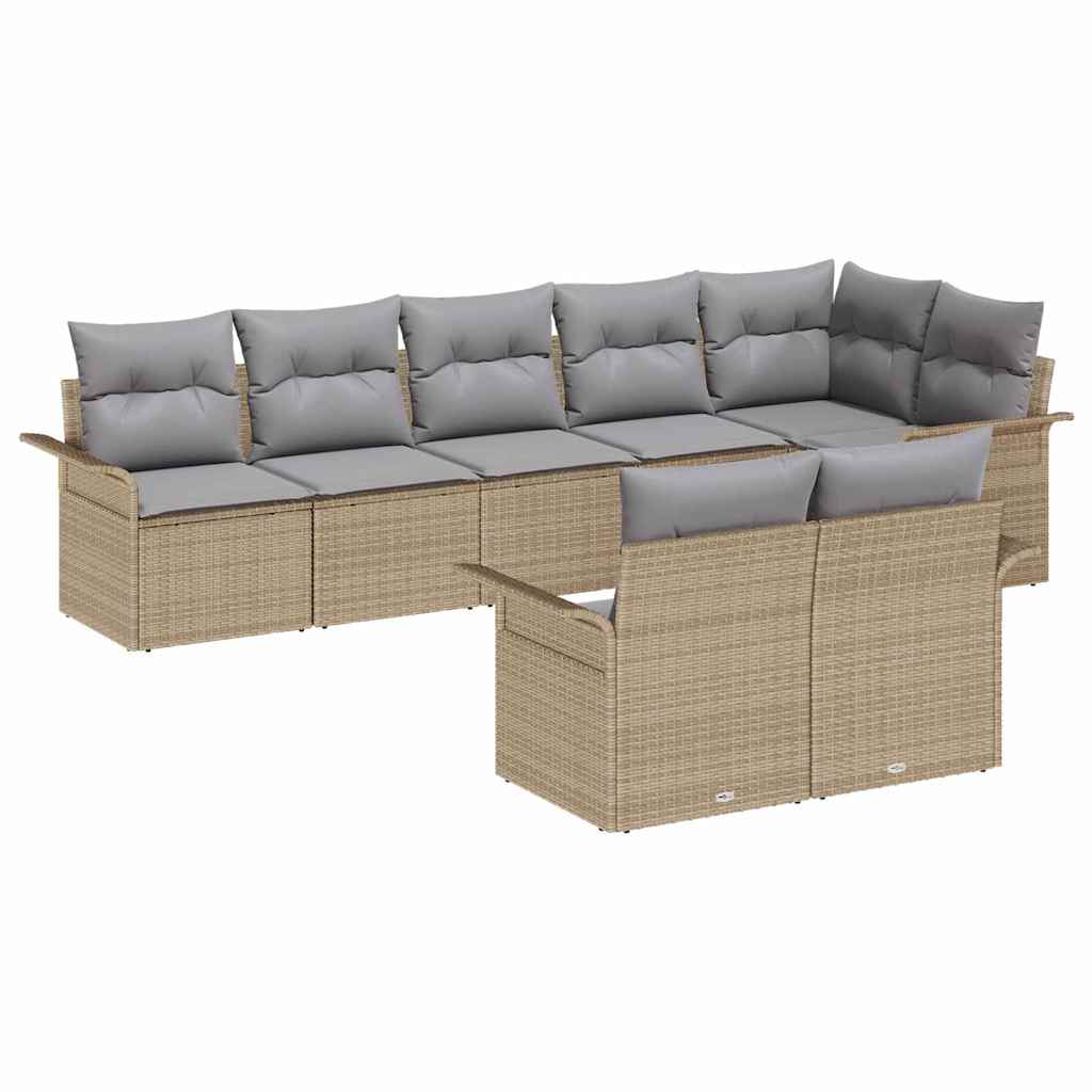 Gartensofa-set mit Speicher 8 pcs Beige Poly-Rattan