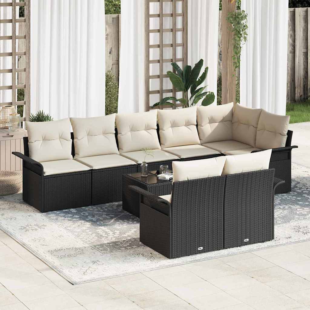 Gartensofa-set mit Speicher 9 pcs Schwarz Poly-Rattan