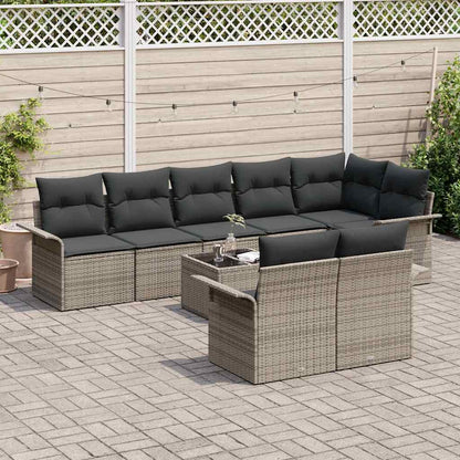 Gartensofa-set mit Speicher 9 pcs Grau Poly-Rattan
