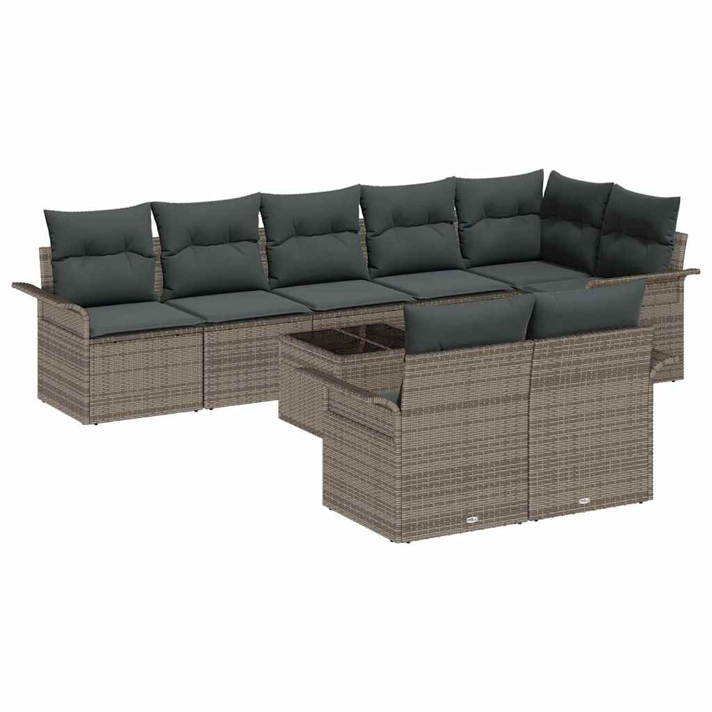 Gartensofa-set mit Speicher 9 pcs Grau Poly-Rattan