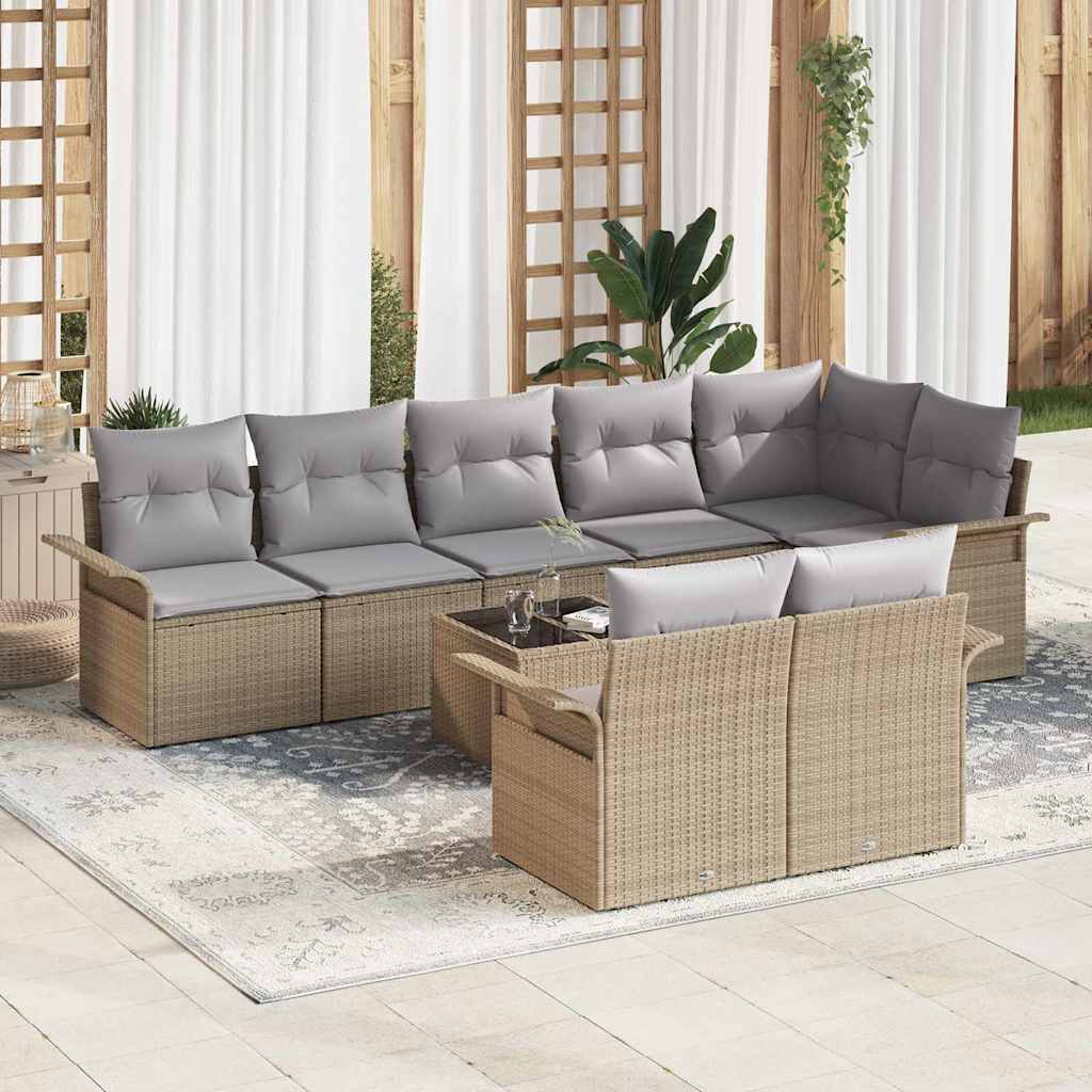Gartensofa-set mit Speicher 9 pcs Beige Poly-Rattan