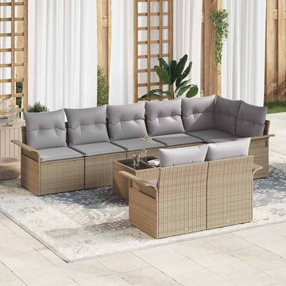 Gartensofa-set mit Speicher 9 pcs Beige Poly-Rattan