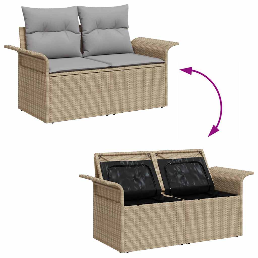 vidaXL Gartensofa-set mit Speicher 9 pcs Beige Poly-Rattan