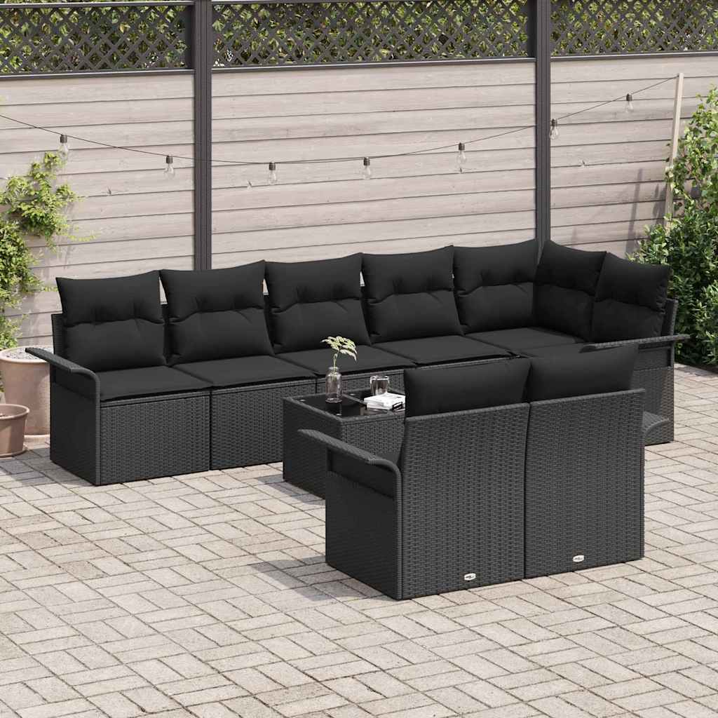 vidaXL Gartensofa-set mit Speicher 9 pcs Schwarz Poly-Rattan