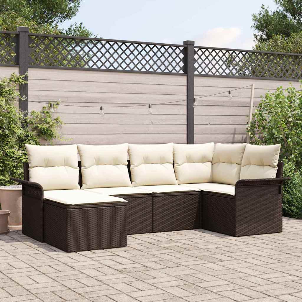 Garten-Sofa-Set mit Kissen mit Speicher 6 pcs Braun Poly Rattan