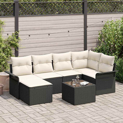 Gartensofa-set mit Speicher 7 pcs Schwarz Poly-Rattan