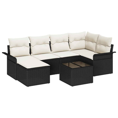 Gartensofa-set mit Speicher 7 pcs Schwarz Poly-Rattan