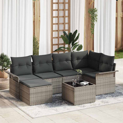 Gartensofa-set mit Speicher 7 pcs Grau Poly-Rattan