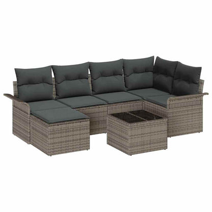 Gartensofa-set mit Speicher 7 pcs Grau Poly-Rattan