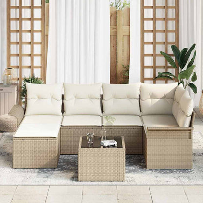 Gartensofa-set mit Speicher 7 pcs Beige Poly-Rattan
